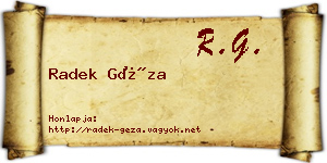 Radek Géza névjegykártya